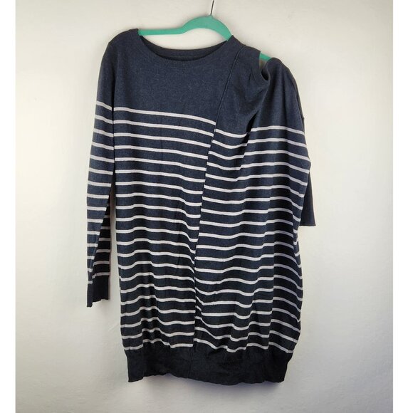 AllSaints Ridce Asymmetric Striped Cold Shoulder Long Sleeve Dress sz S - Picture 2 of 11